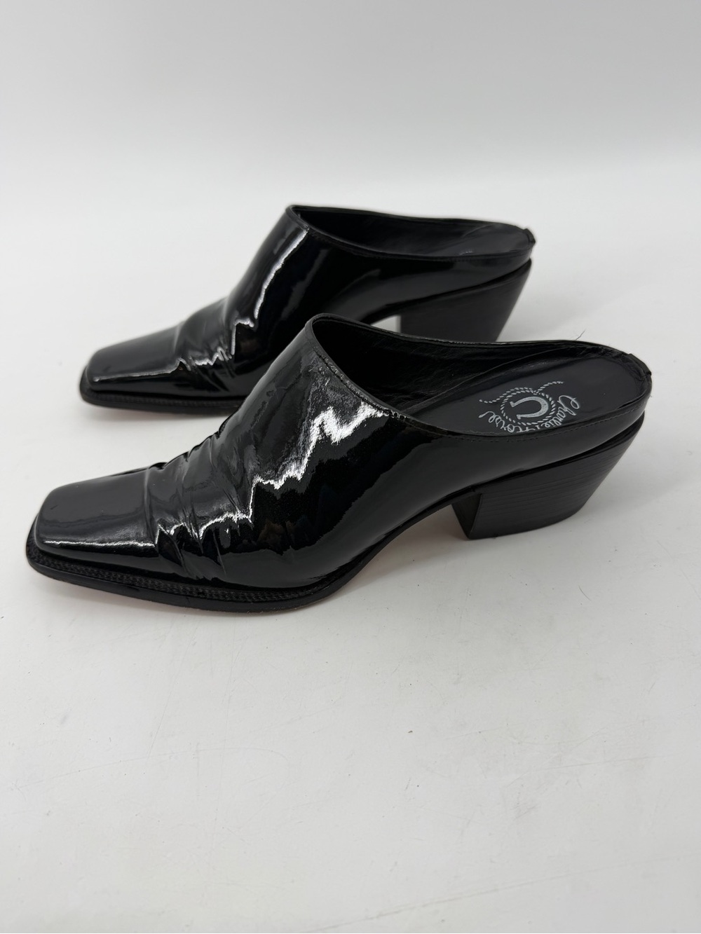 Charlie 1 Horse Lucchese Black Patent Leather Slip On Mule Clog Western Size 7.5
